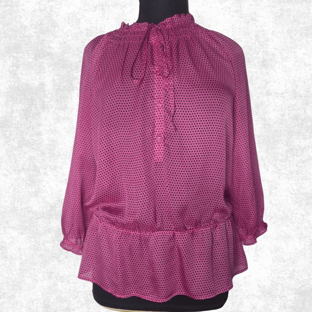 LOFT Pink Polka Dot Ruffle Blouse – XL | Feminine Office Chic